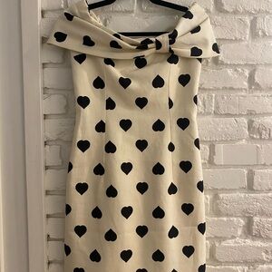 Tara Jarmon Black & Cream Heart Linen Blend Mini Dress NWOT